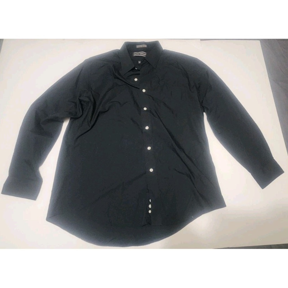 David Taylor Mens Long Sleeve Button Up Size 17 34/35 Black‎